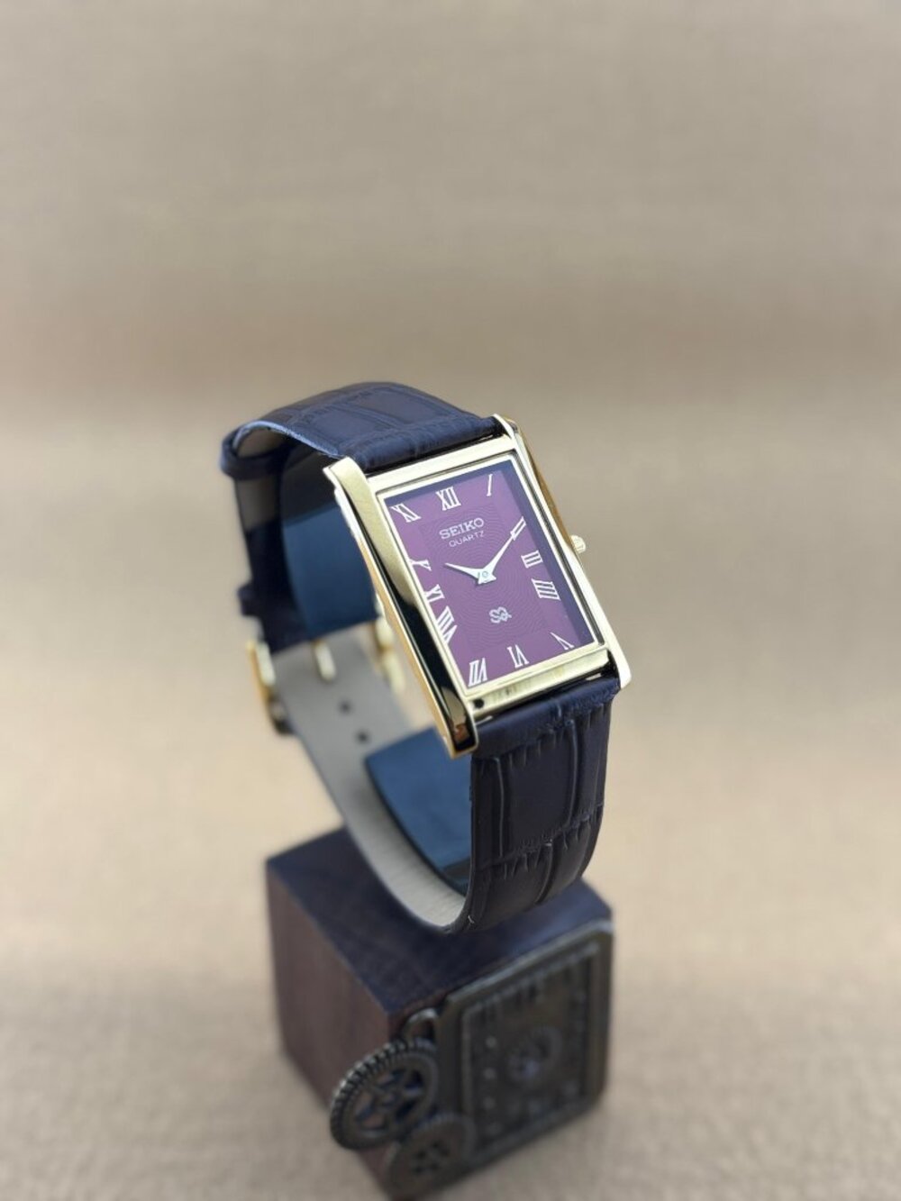RED GOLD VINTAGE Seiko Vintage slim men's wristwatch-DARK BROWN STRAP